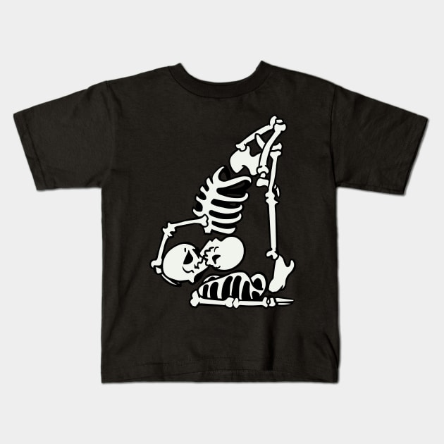 Skeleton Acroyoga Kids T-Shirt by huebucket